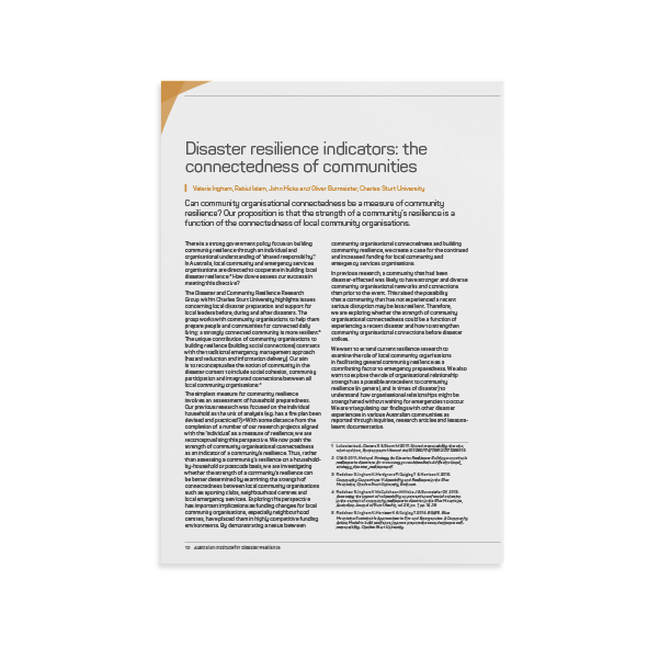 Disaster Resilience Indicators The connectedness of communities